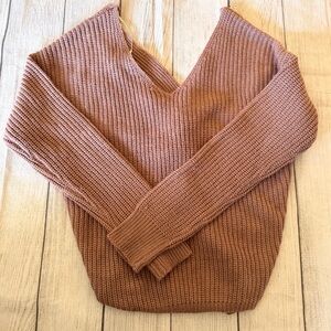 Love Tree Dusty Rose Twist Front Sweater Off Shoulder Knit Size Small